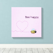 Fijne bijenroze cartoon canvas afdruk (Insitu (Houten vloer))