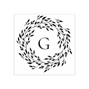 Fijne bladkrans monogram 	rubberstempel