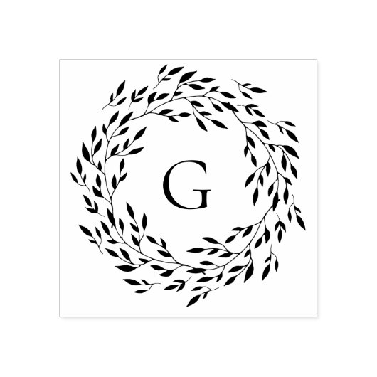 Fijne bladkrans monogram 	rubberstempel (Afrduk)