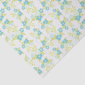 Fijne blauwe bloemen Groene bladeren op Wit Tissuepapier (Detail)