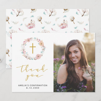 Fijne bloemen en katoen dank u bedankkaart