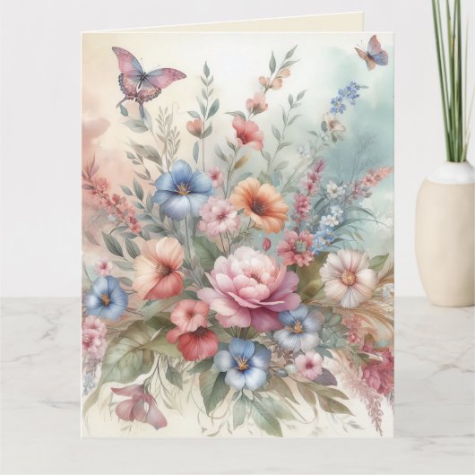 Fijne bloemen en vlinders kaart (Voorkant)