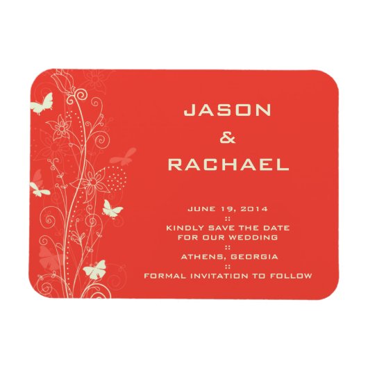 Fijne bloemen en vlinders slaan de datum magn op magneet (Horizontaal)