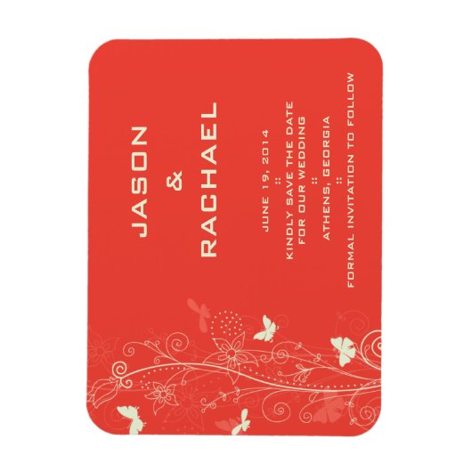 Fijne bloemen en vlinders slaan de datum magn op magneet (Verticaal)