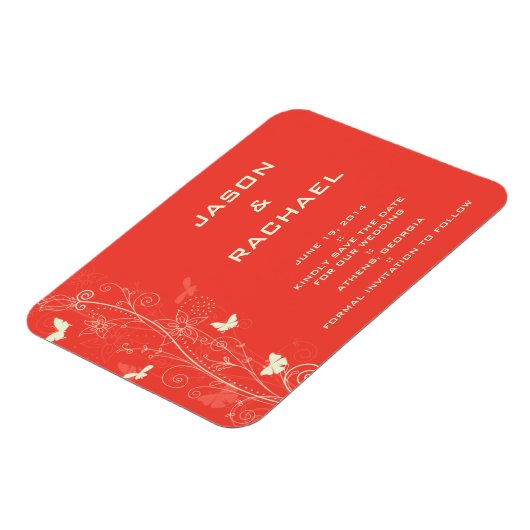 Fijne bloemen en vlinders slaan de datum magn op magneet (Linkerzijde)