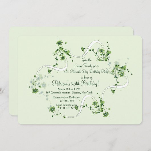 Fijne Bloemen in Groene Uitnodiging (Voorkant / Achterkant)