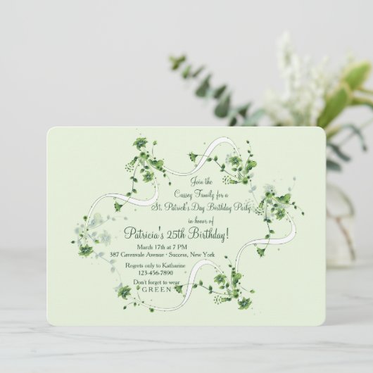 Fijne Bloemen in Groene Uitnodiging (Staand voorkant)