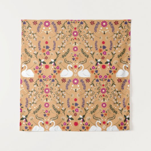 Fijne bloemen, zwaan fantasie naadloos patroon. wandkleed (Voorkant)