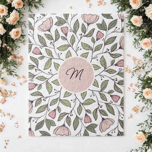 Fijne bloemige aangepaste monogram legpuzzel