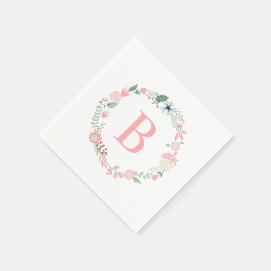 Fijne bloemige monogramkrans servet (Hoek)