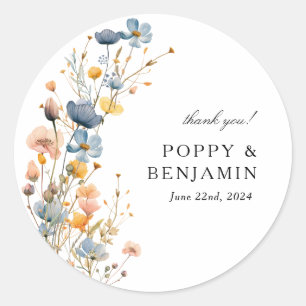 Fijne bloemige wilde bloem krans bruiloft ronde sticker