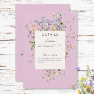 Fijne Boho Wildbloemen Roze Details Bruiloft Informatiekaartje