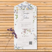 Fijne Boho Wildbloemen Witte QR-code All In One Uitnodiging