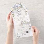 Fijne Boho Wildbloemen Witte QR-code All In One Uitnodiging (Afscheurbaar)