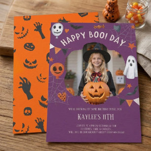Fijne Boo-dag Halloween verjaardagsfoto uitnodigin Kaart