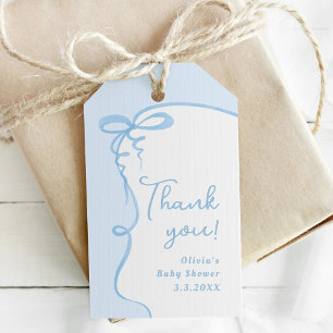 Fijne boog golvende blauwe jongen babyshower bedan cadeaulabel