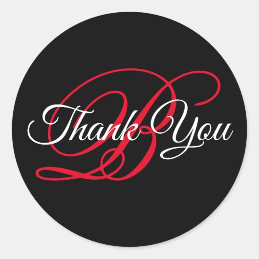 Fijne Calligrafie Rode Monogram Hartelijk Dank Ronde Sticker (Voorkant)