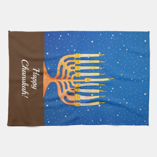 Fijne Chanoeka! Menorah Theedoek (Horizontaal)