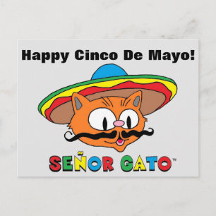 Fijne Cinco De Mayo Kleurrijke Schattige Señor Gat Briefkaart