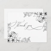 Fijne coligrafie Zwarte & Witte bloemen Dank je we Bedankkaart (Voorkant / Achterkant)