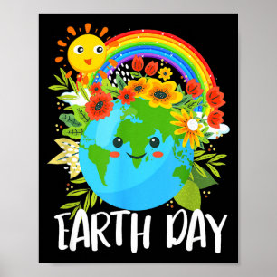 Fijne Dag van de Aarde Schattige Aarde Met Bloemri Poster