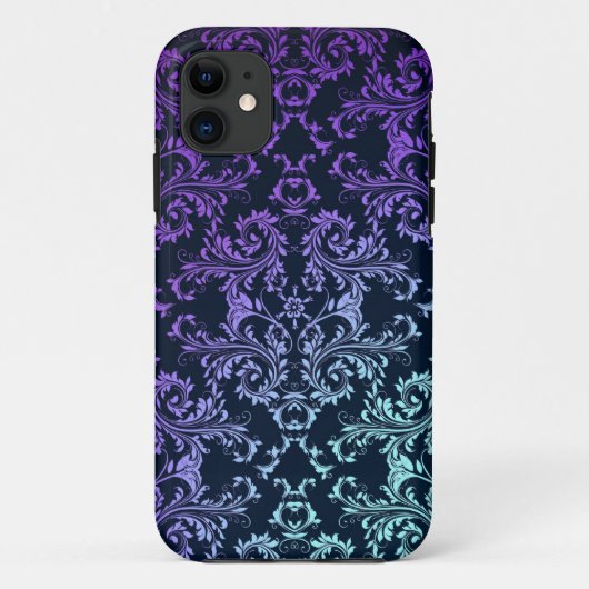 Fijne Damast Turkoois Blauw Paars Zwart Case-Mate iPhone Case (Achterkant)