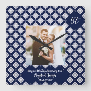 Fijne decoratieve fotoklok van 1 verjaardag vierkante klok