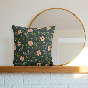 Fijne Ditsy Waterverf Bloemendecor Donkergroen Pat Kussen