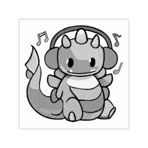 Fijne draak met hoofdtelefoons die naar muziek lui  zelfinktende stempel