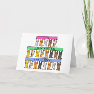 Fijne eerste dag terug op schoolkatten Cartoon Kaart