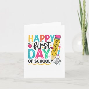 Fijne eerste dag van schoolpotlood Leraar Kinderen Kaart