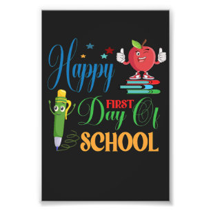 Fijne eerste schooldag Mooie cartooneske appel Foto Afdruk