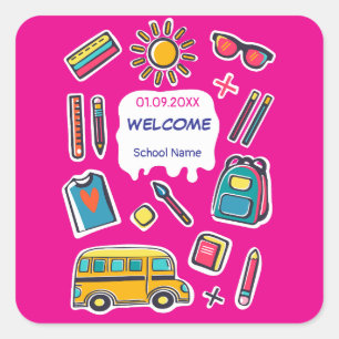 Fijne eerste schooldag WELKOM Vierkante Sticker