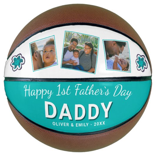 Fijne eerste vaders Dag Papa 3 Foto Flower Basketbal (Voorkant)
