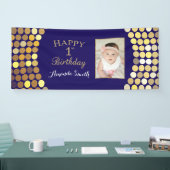 Fijne eerste verjaardag banner. Navy Blue Gold Pho Spandoek (Beurs)