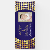 Fijne eerste verjaardag banner. Navy Blue Gold Pho Spandoek (Verticaal)