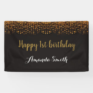 Fijne eerste verjaardag Banner. Zwart-gouden glitt Spandoek