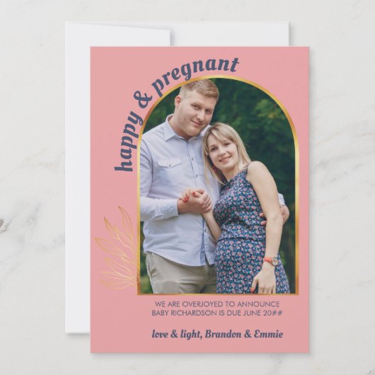 Fijne en Zwangere foto Gold Arch Zwangerschap Aankondiging (Voorkant)