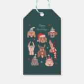 Fijne feestdagen Schattigee Kersthonden Groen Cadeaulabel (Voorkant)