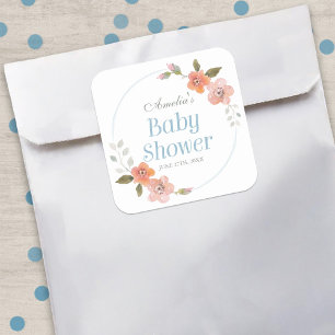 Fijne Floral Blue Baby shower Square Sticker