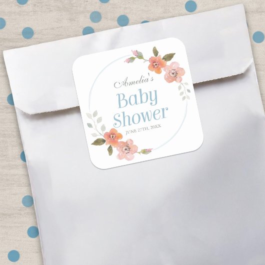 Fijne Floral Blue Baby shower Square Sticker