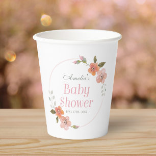 Fijne Floral roze Baby shower papieren kopjes Bekers