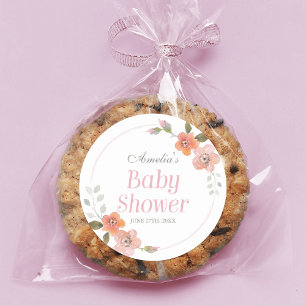 Fijne Floral Roze Baby shower Ronde Sticker