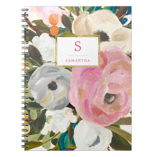 Fijne Floral Waterverf met Monogram Notitieboek
