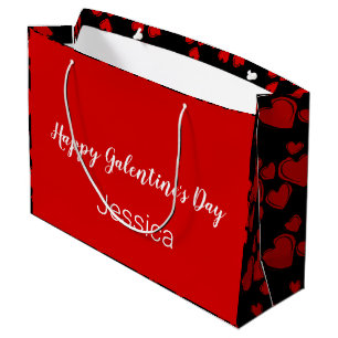 Fijne Galentine's Day Zwart en Rood met Hartjes Groot Cadeauzakje