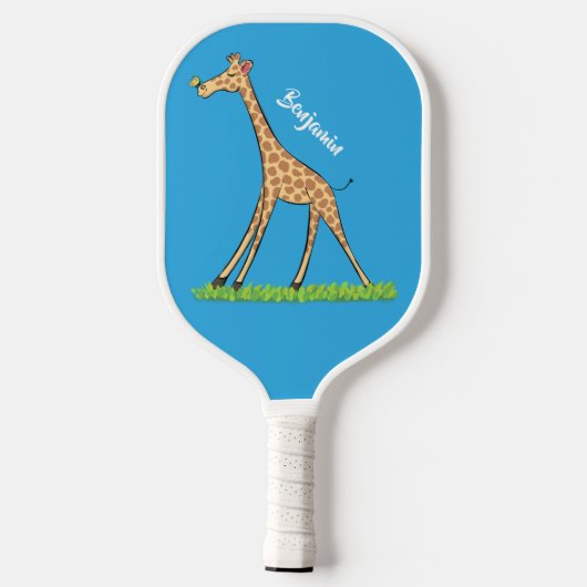 Fijne giraf met vlindervlieger cartoon pickleball paddle (Achterkant)