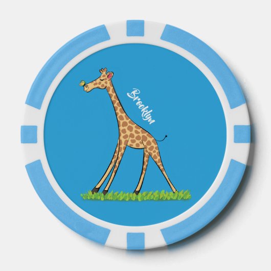 Fijne giraf met vlindervlieger cartoon poker chips (Voorkant)