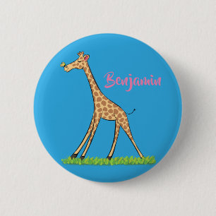 Fijne giraf met vlindervlieger cartoon ronde button 5,7 cm