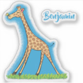 Fijne giraf met vlindervlieger cartoon sticker (Voorkant)