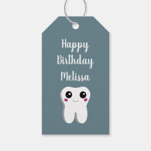 Fijne glimlach tandheelkundige Tooth Cute Birthday Cadeaulabel